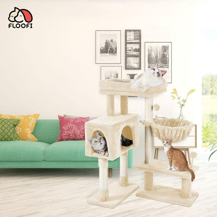 Floofi 97cm Adjustable Base Plush Cat Tree Beige FI-CT-165-ZZ