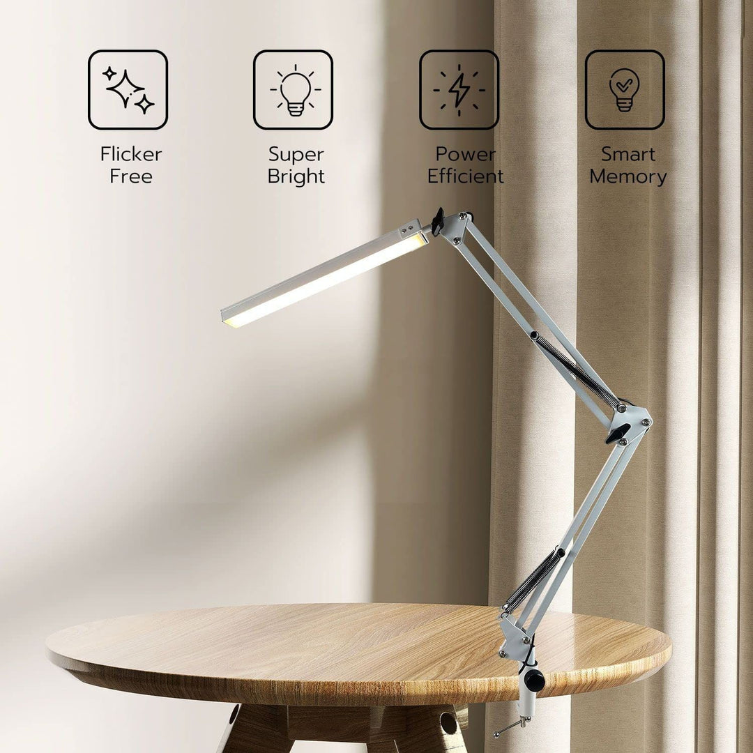 GOMINIMO LED Swing Arm Desk Lamp with Clamp (White)