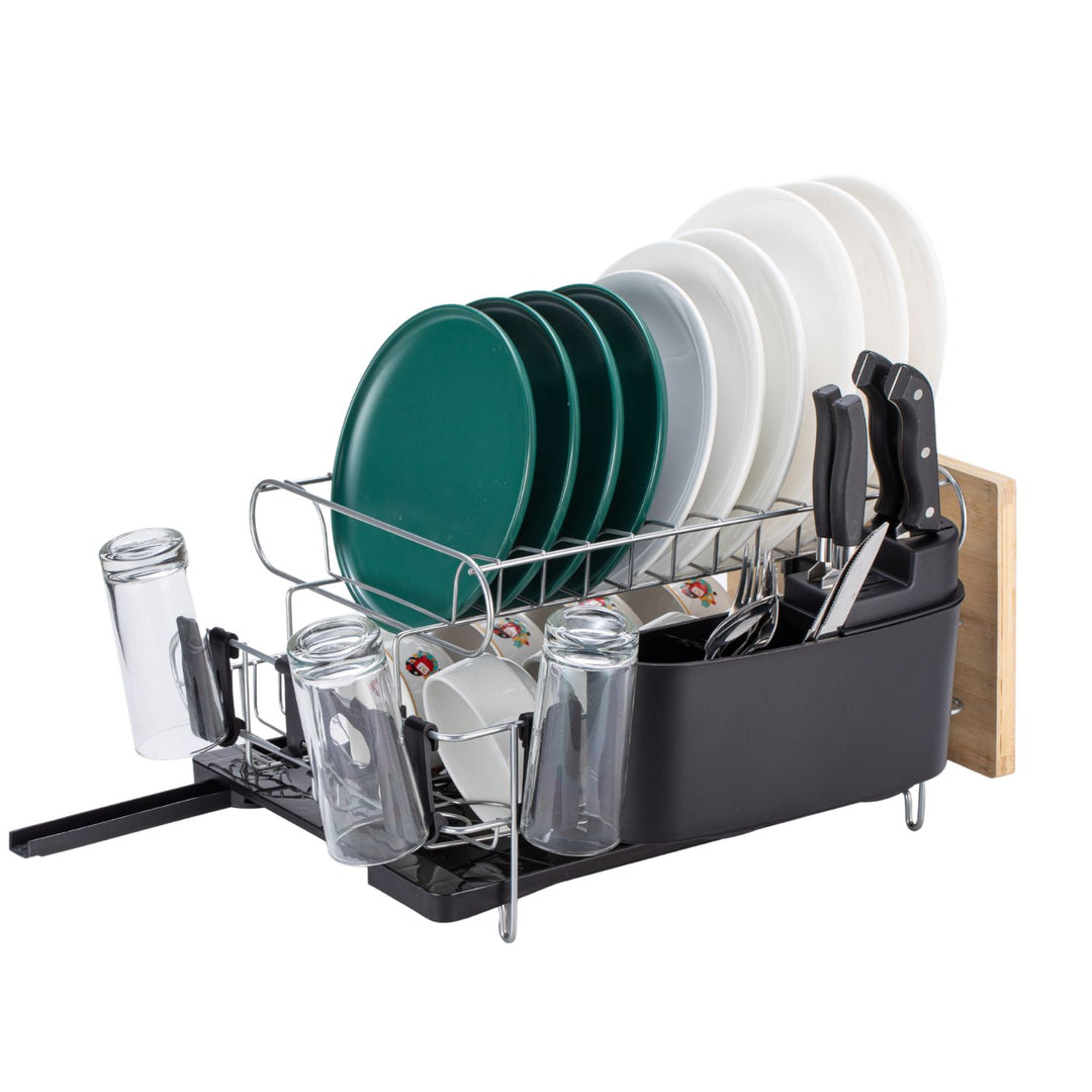 GOMINIMO 2-Tier Dish Drying Rack with Draining Board and Cup Holder