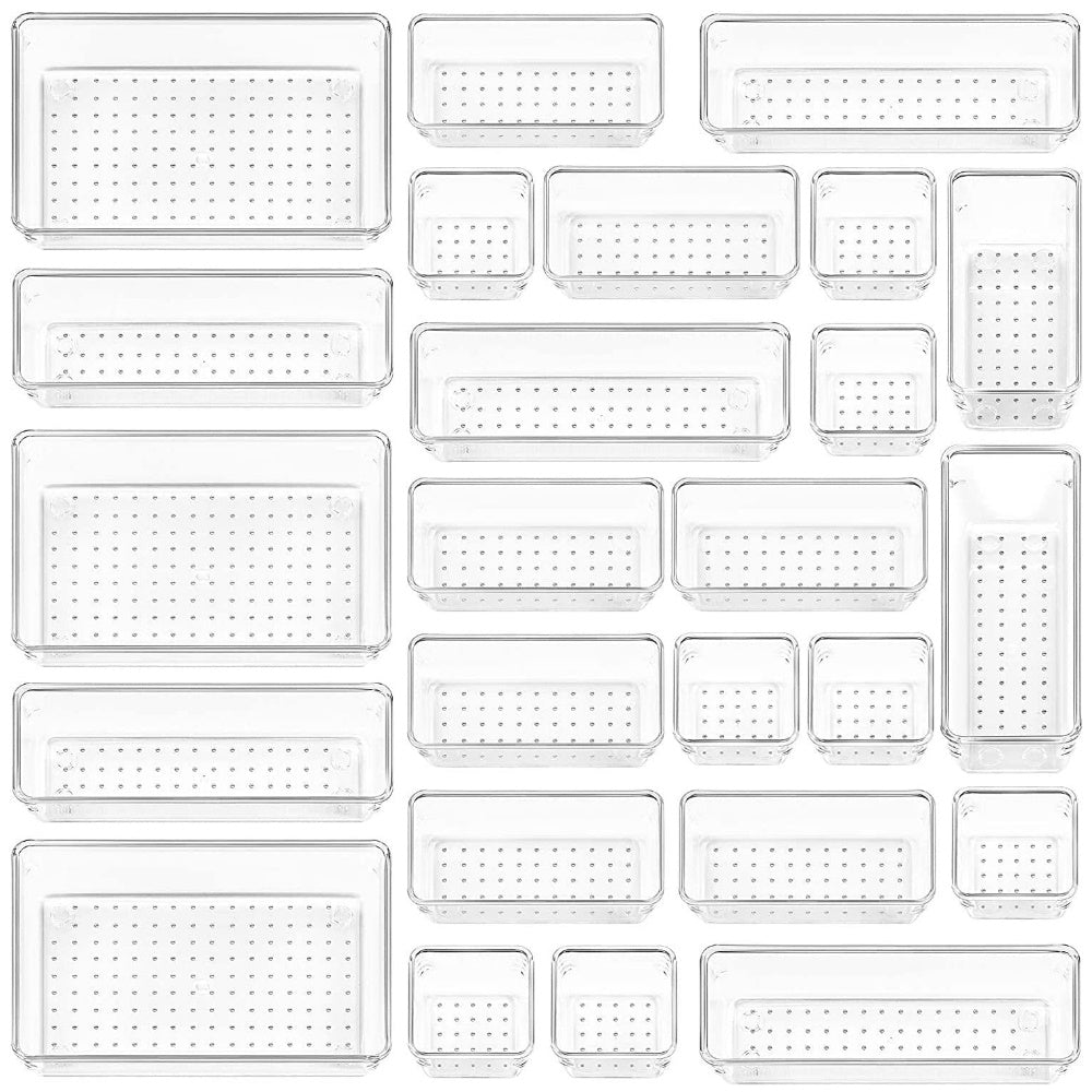 GOMINIMO 25Pcs Desk Drawer Organizer Trays with Non-Slip Pads (Transparent) GO-DOS-100-CS