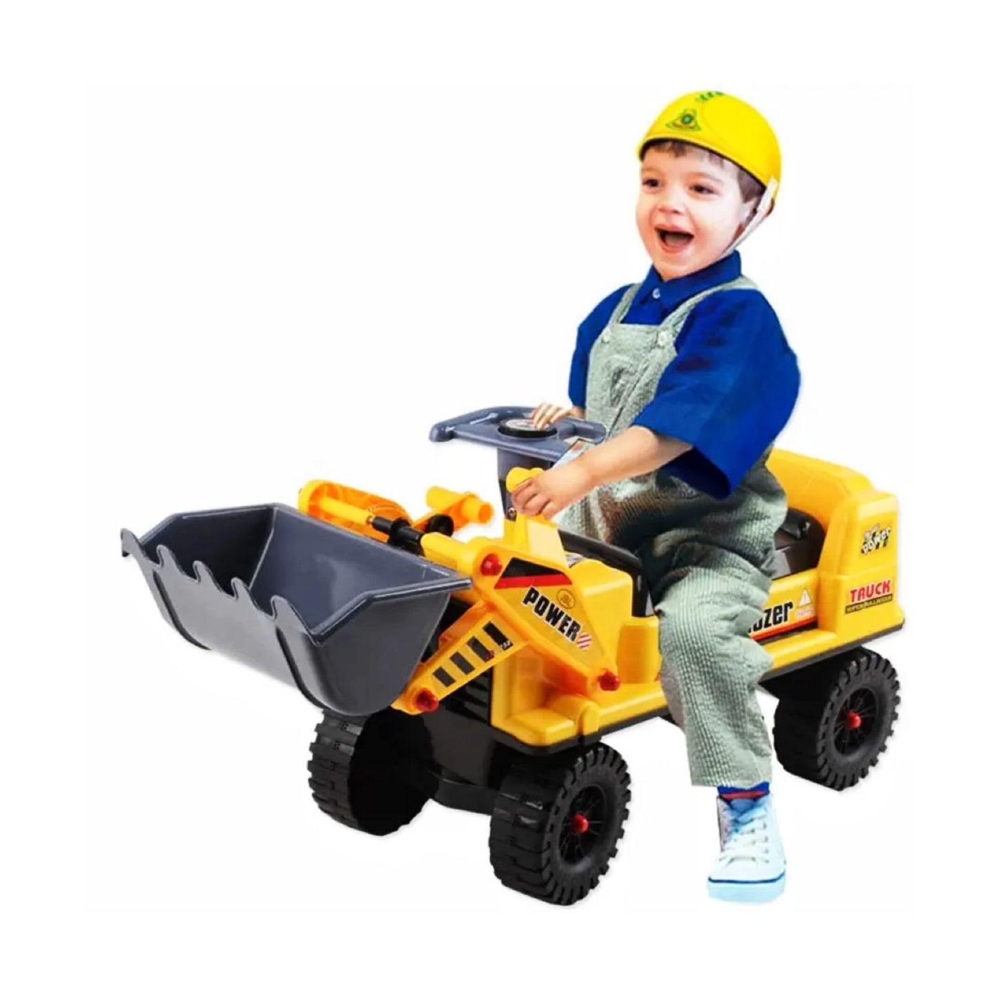 GOMINIMO Kids Ride On Bulldozer Digger Tractor Excavator Toy Car with Helmet