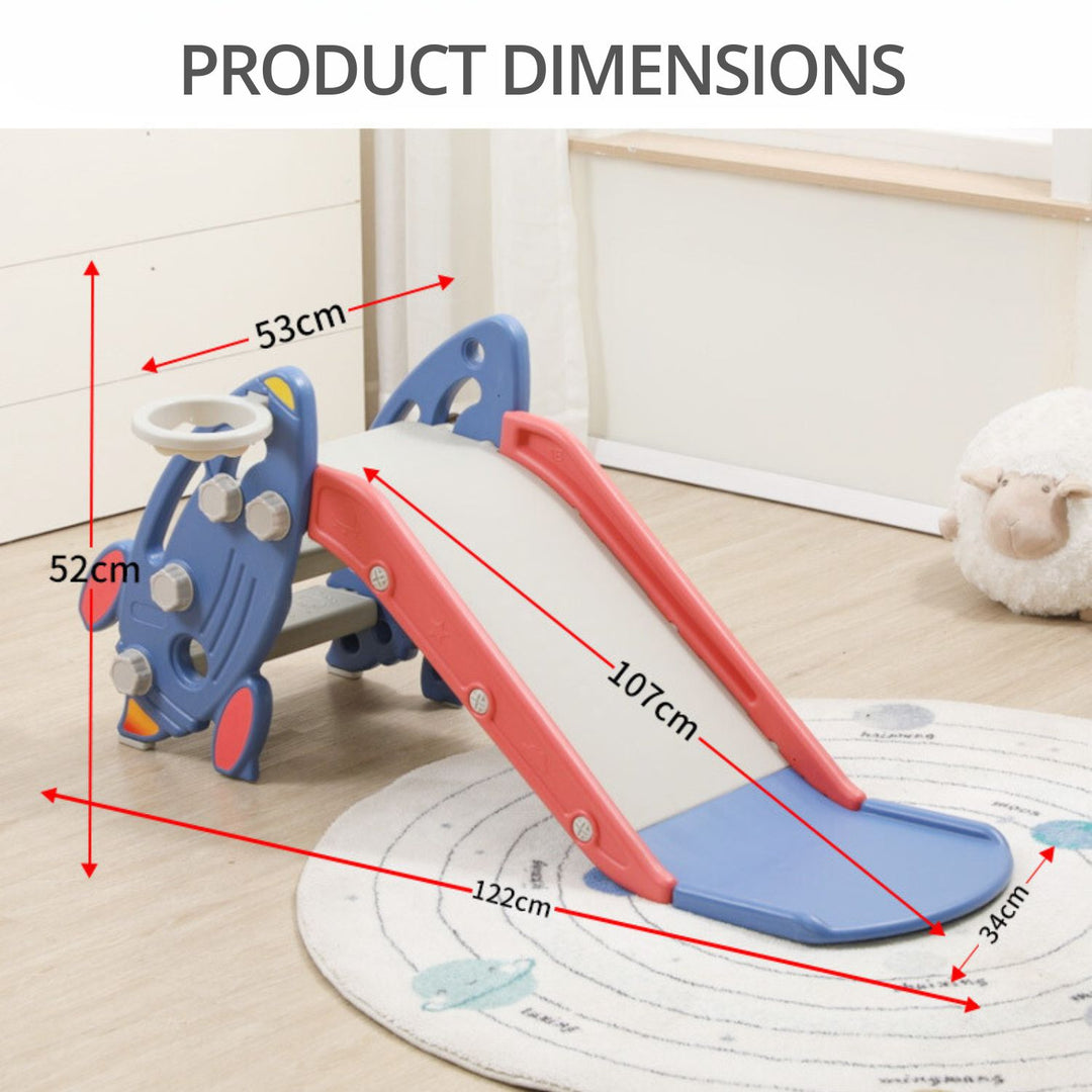 GOMINIMO Kids Slide with Basketball Hoop (Blue Rocket)