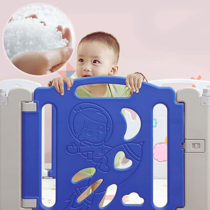 GOMINIMO Foldable Baby Playpen with 16 Panels (White Blue)