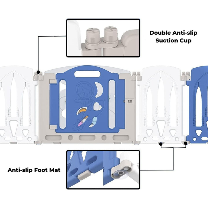 GOMINIMO Foldable Baby Playpen with 22 Panels (White Blue)