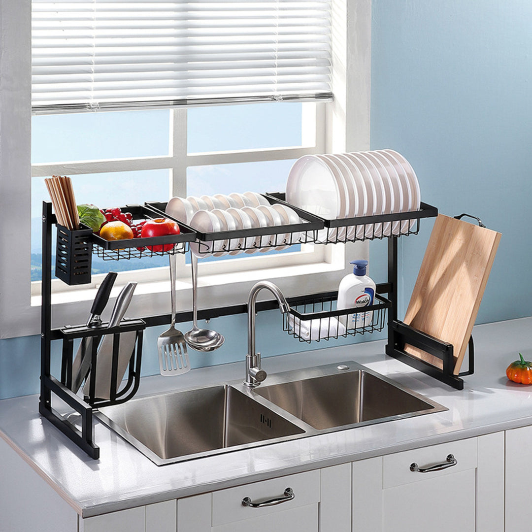 GOMINIMO Dish Drying Rack Over Sinks Adjustable 85-100cm (Black)