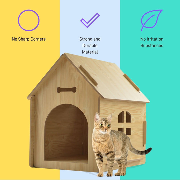 Floofi Wooden Pet House No Door (L Yellow) - PT-PH-182-GF