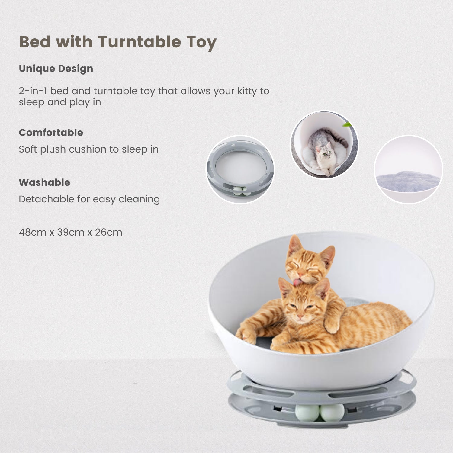 Floofi Pet Bed Cat 2 in 1 With Turntable Toy (Grey)