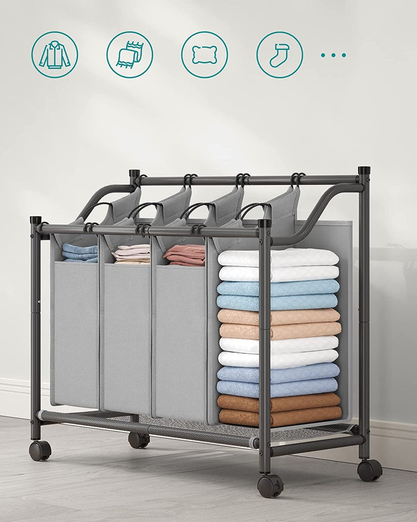 SONGMICS Laundry Basket with 4 Removable Laundry Bin on Wheels Gray