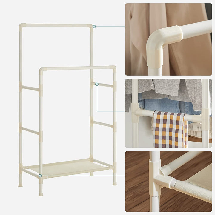 SONGMICS Metal Coat Rack with 2 Clothes Rails and Shelf