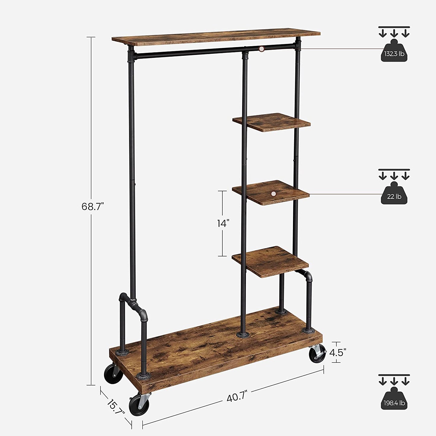 VASAGLE Clothes Rack Rustic Brown