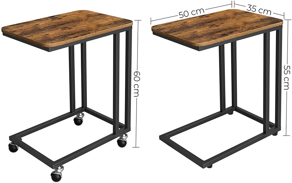 VASAGLE End Table Side Table Coffee Table with Steel Frame and Castors Rustic Brown and Black