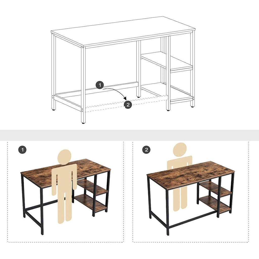 VASAGLE Computer Desk with 2 Shelves Rustic Brown and Black