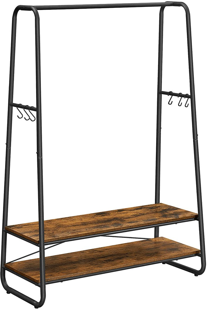 VASAGLE Clothes Rack with 2 Shelves Rustic Brown and Black