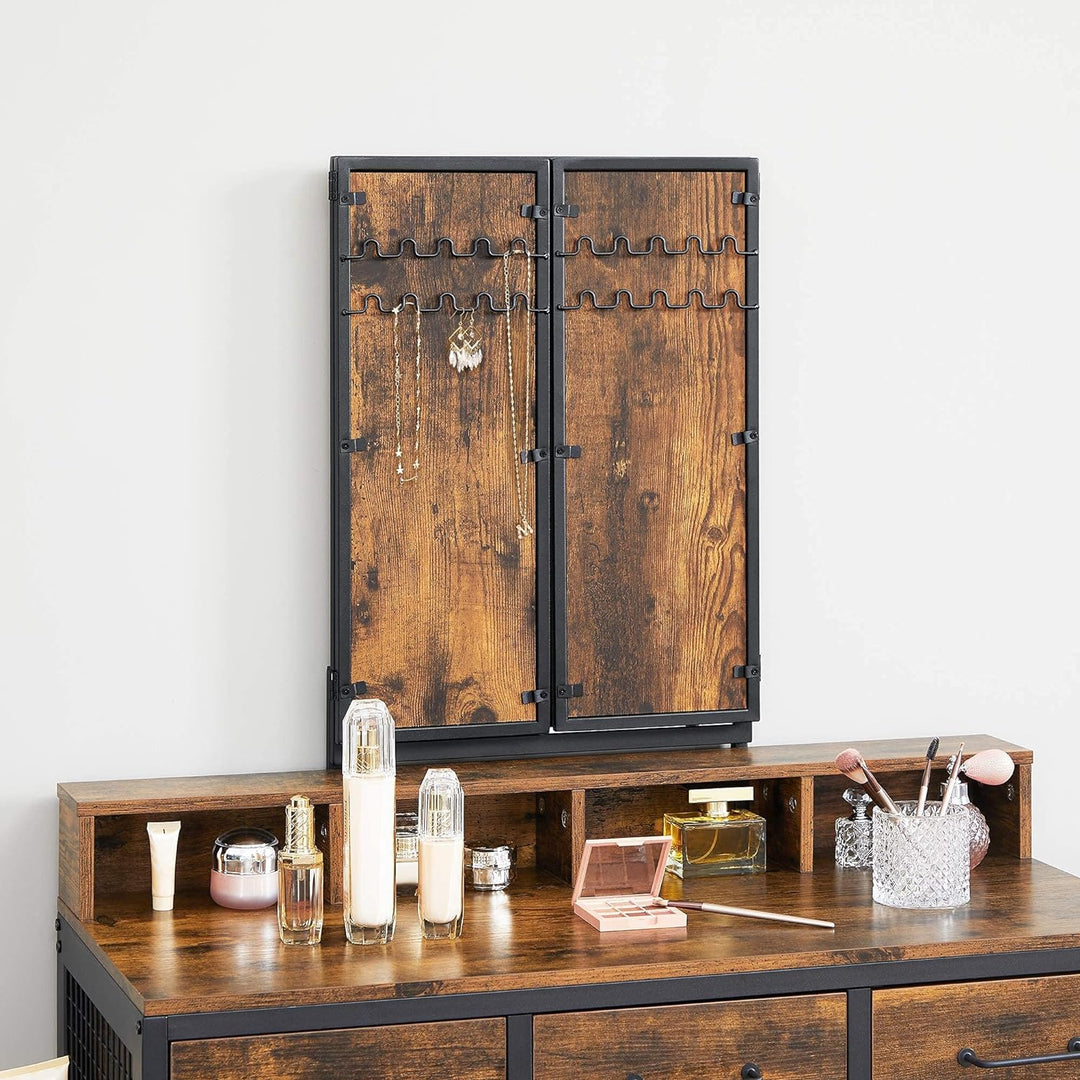 VASAGLE Dresser Table with Trifold Mirror Rustic Brown and Black