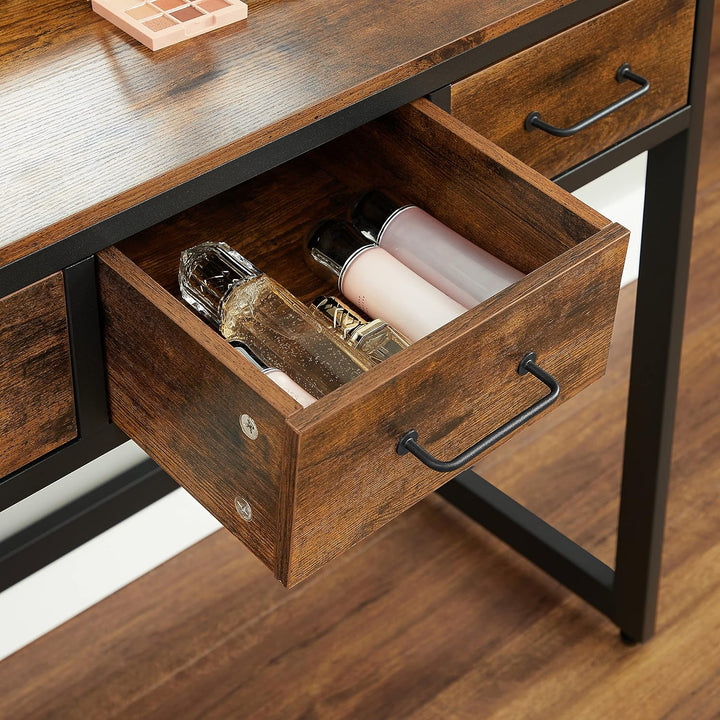 VASAGLE Dresser Table with Trifold Mirror Rustic Brown and Black