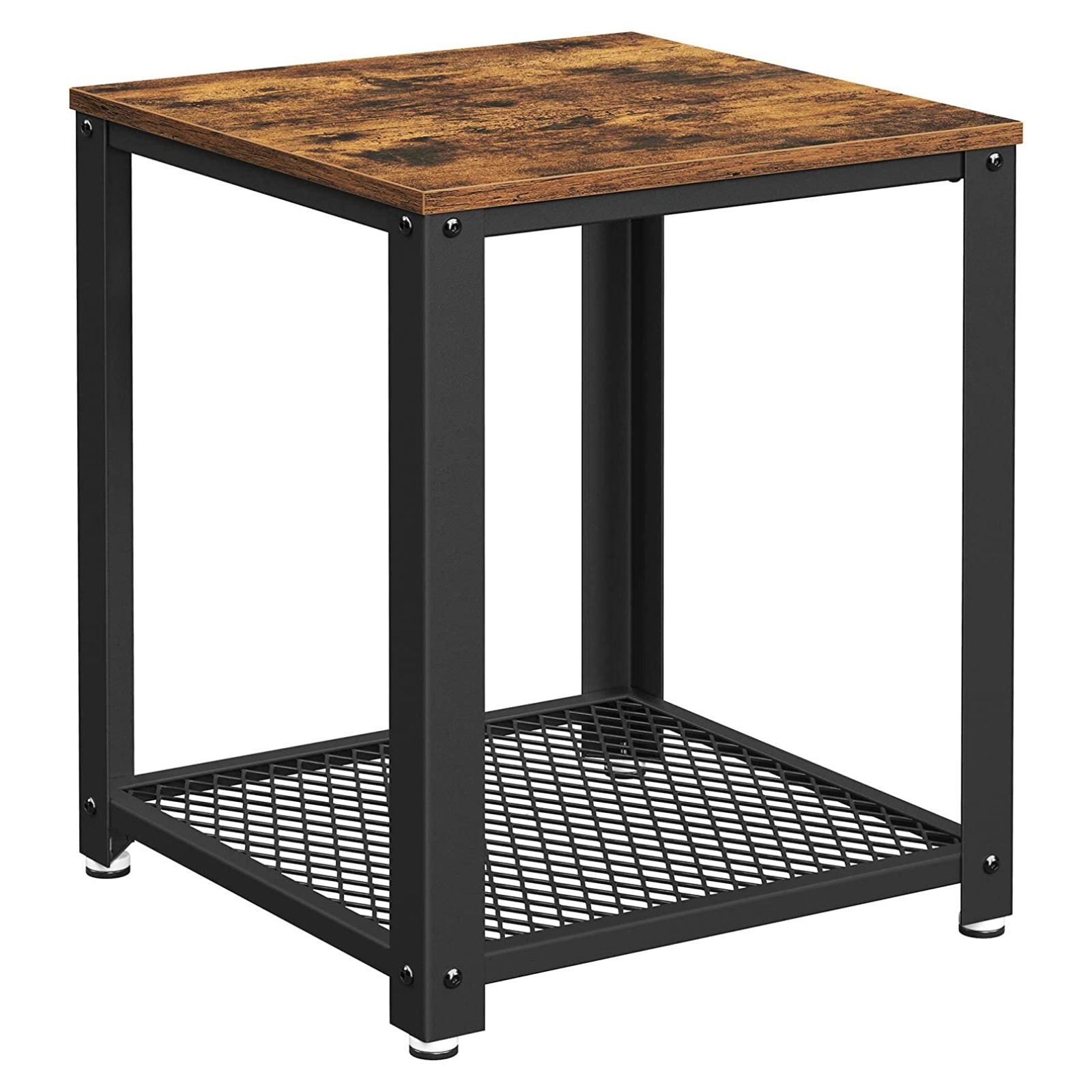 VASAGLE Side Table with Mesh Shelf Rustic Brown and Black