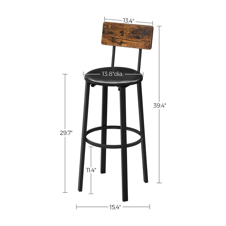 VASAGLE Set of 2 Bar Stools with Footrest PU Cover Vintage Brown Black