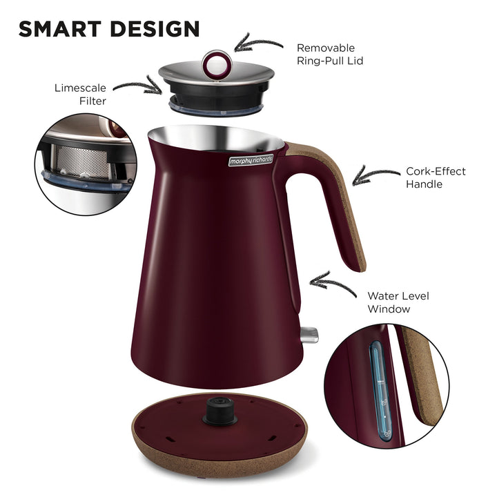 Morphy Richards 1.5L Aspect Kettle - Maroon with Cork-Effect Trim