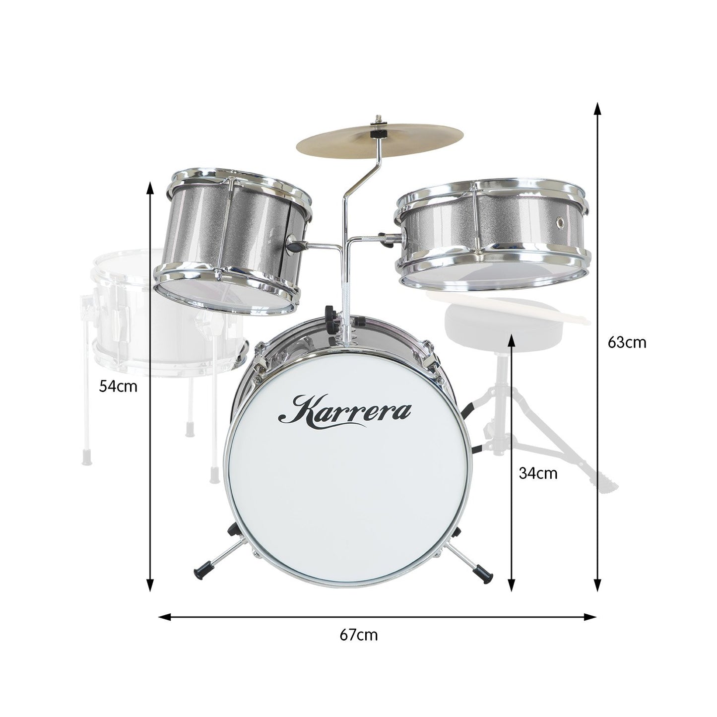 Karrera Childrens 4pc Drum Kit - Silver