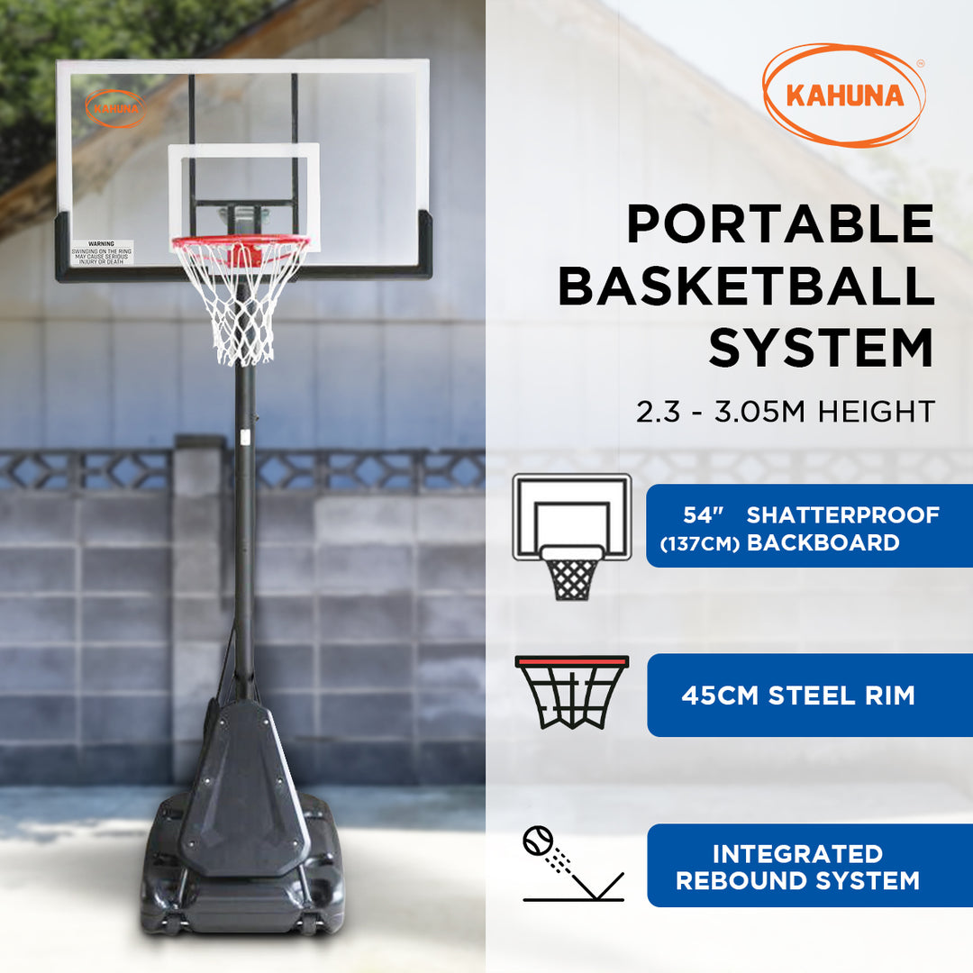 Kahuna Portable Basketball Hoop System 2.3 to 3.05m for Kids & Adults