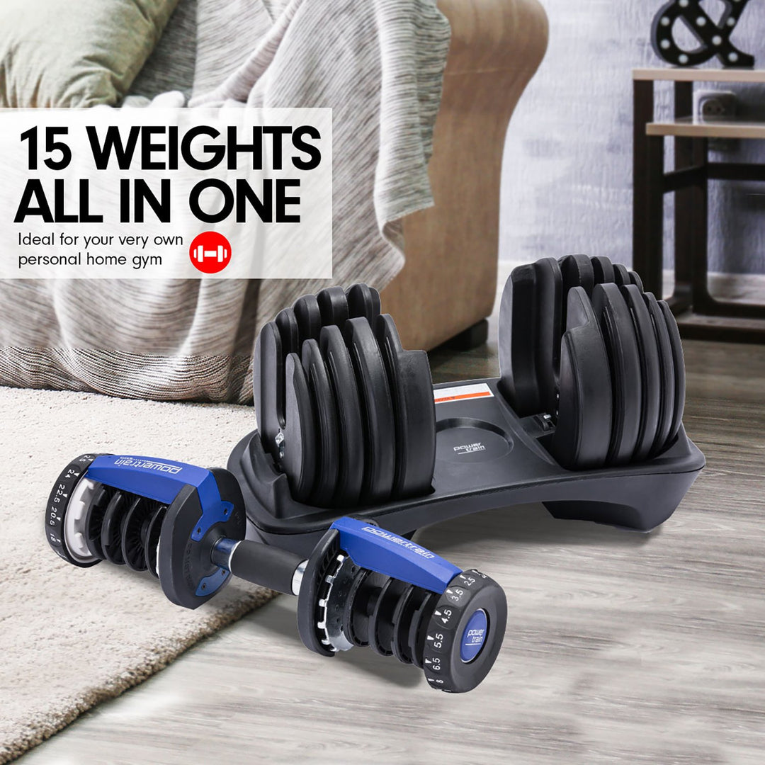 Powertrain  24KG Adjustable Home Gym Dumbbell - Blue