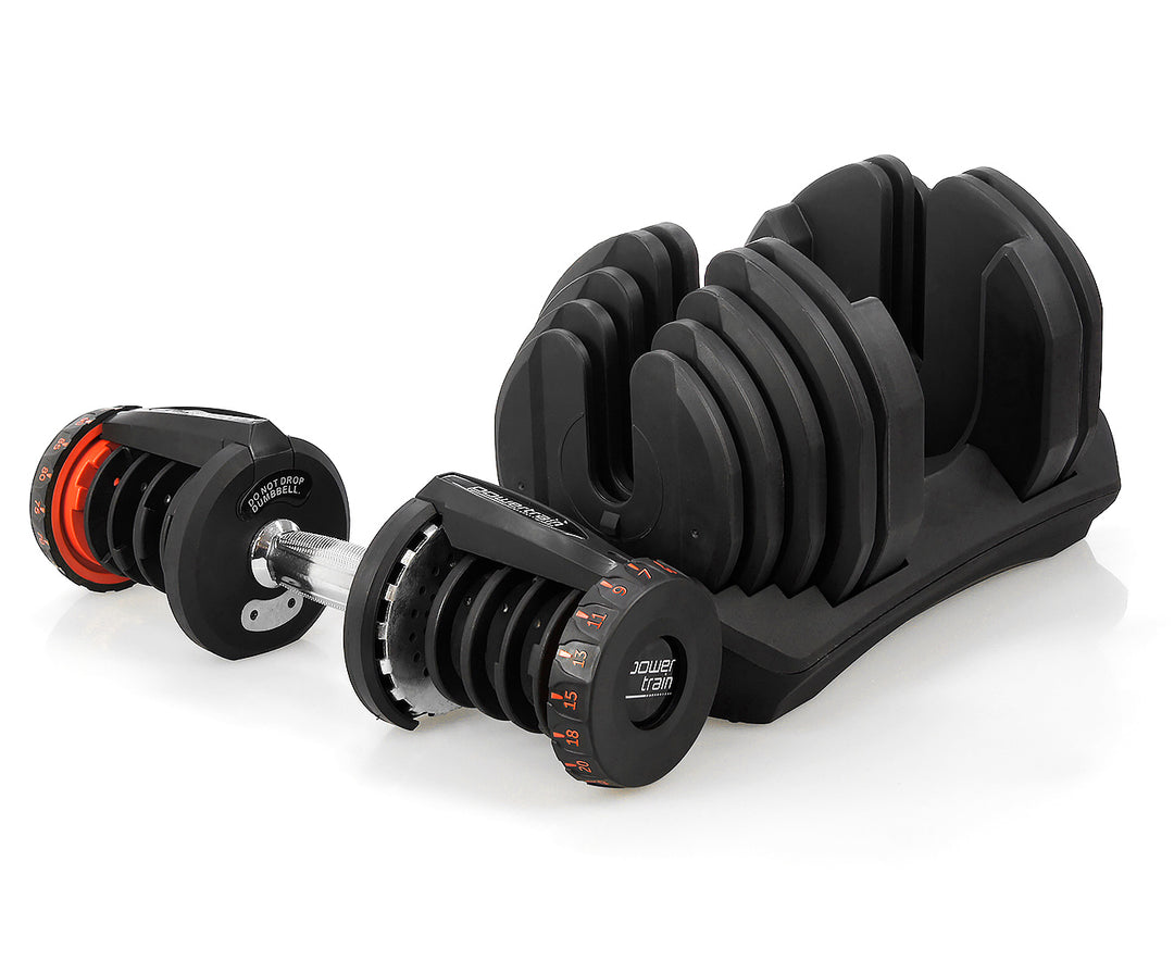 Powertrain 2x 40kg Powertrain Adjustable Dumbbells with Stand