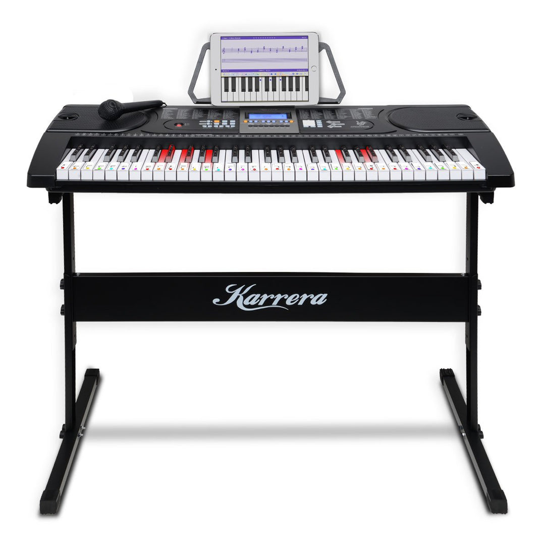 Karrera 61 Keys Electronic LED Keyboard Piano with Stand - Black