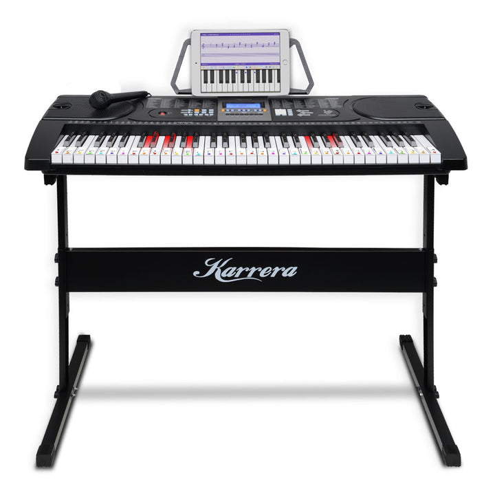 Karrera 61 Keys Electronic LED Keyboard Piano with Stand - Black