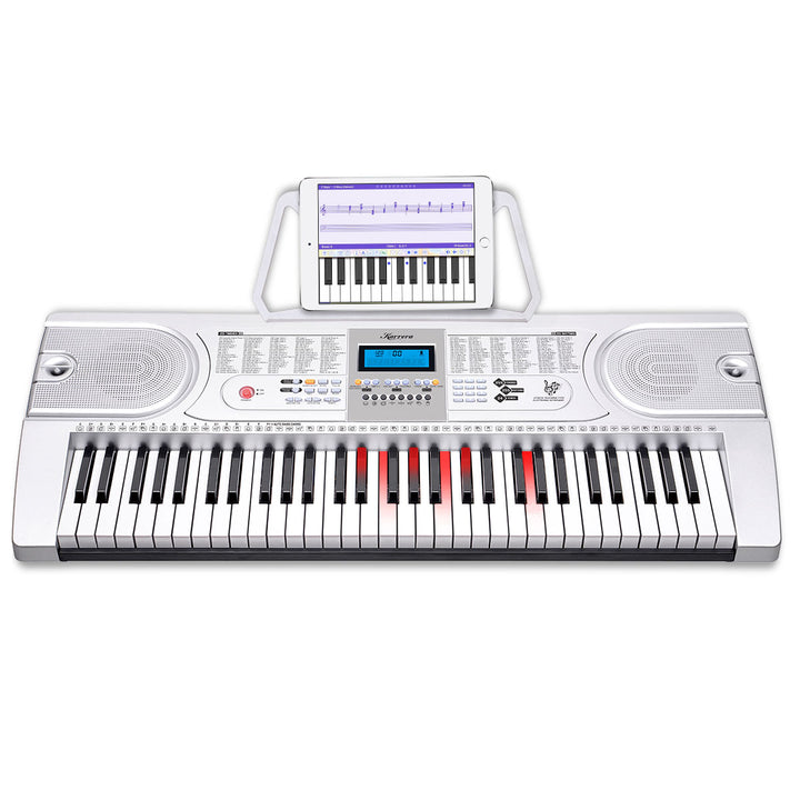 Karrera 61 Keys Electronic LED Keyboard Piano with Stand - Silver