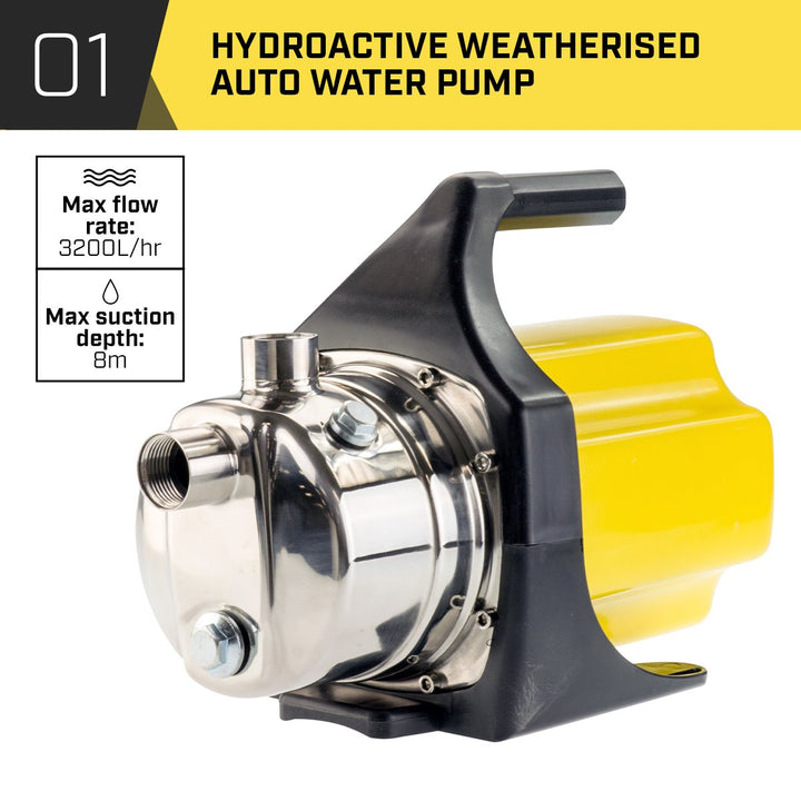 HydroActive 800w Weatherised Water Pump Without Controller- Yellow