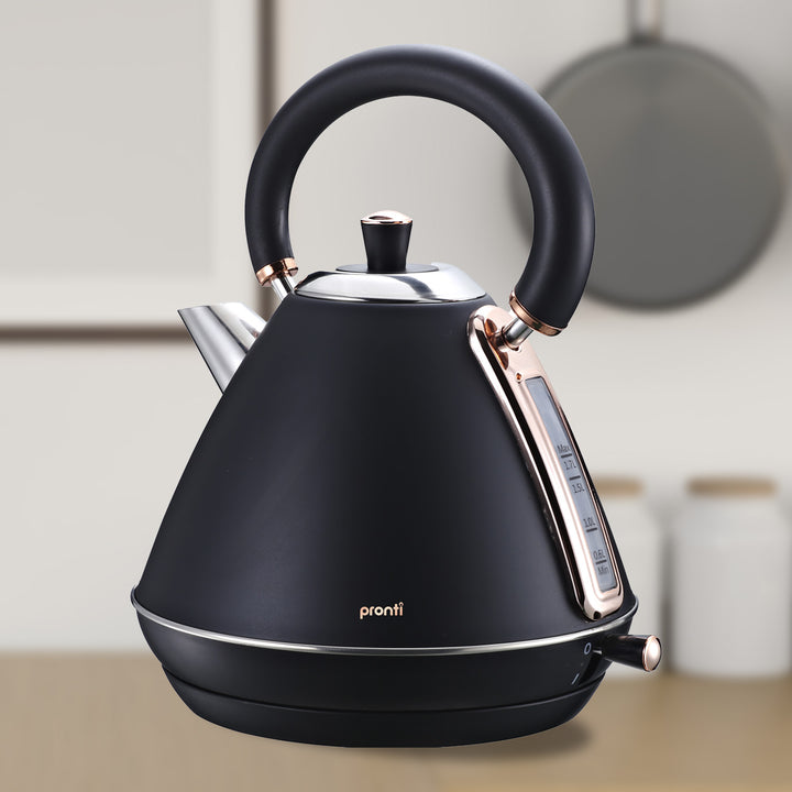 Pronti 1.7L Rose Trim Collection Kettle - Black