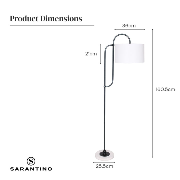 Sarantino Metal Floor Lamp with Marble Base & Off-White Shade