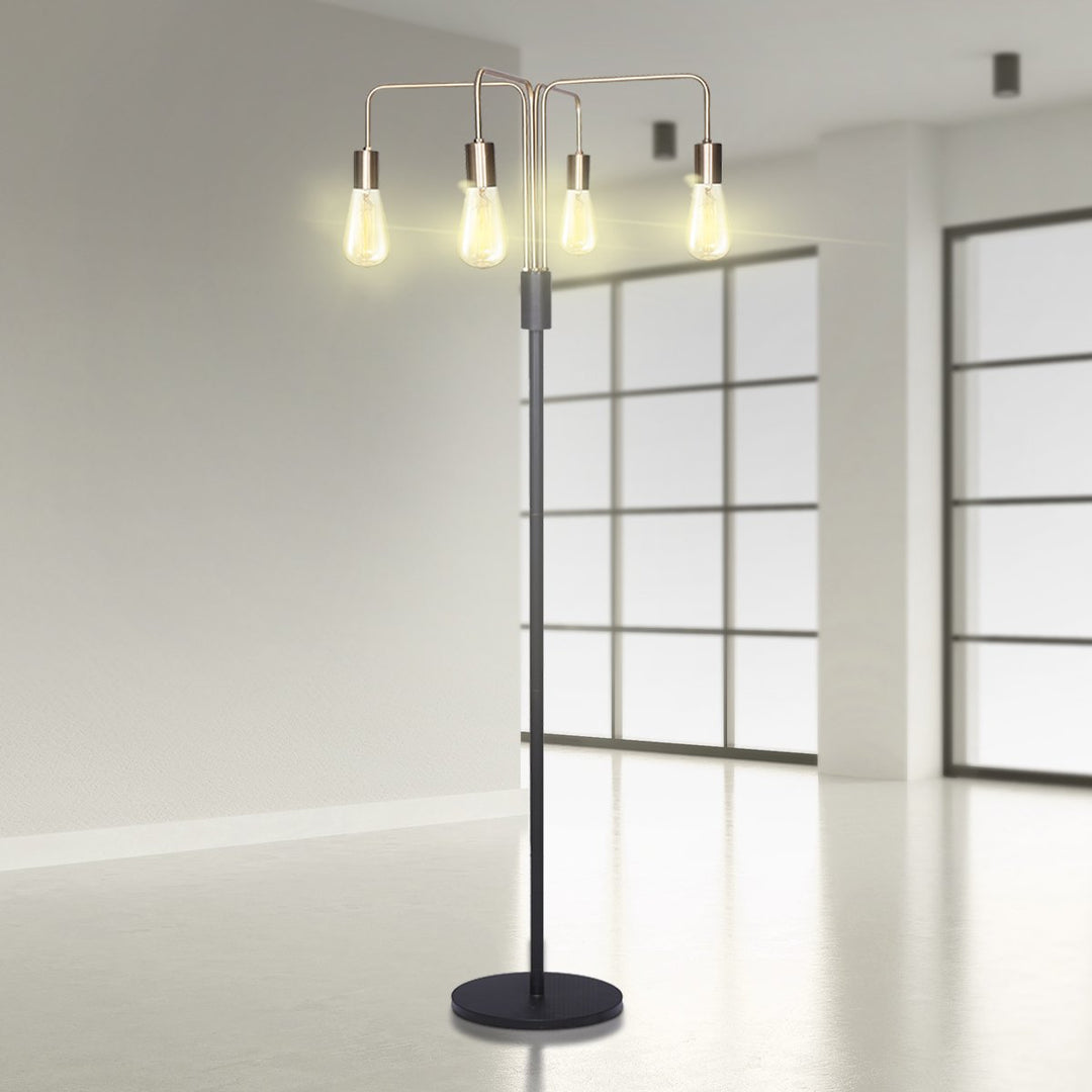 Sarantino Modern Exposed Bulb 4-Arm Industrial Light Floor Lamp