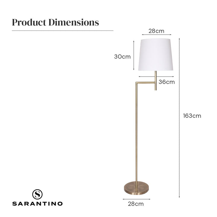 Sarantino Metal Floor Lamp in Antique Brass Finish with Cream Linen Fabric Shade