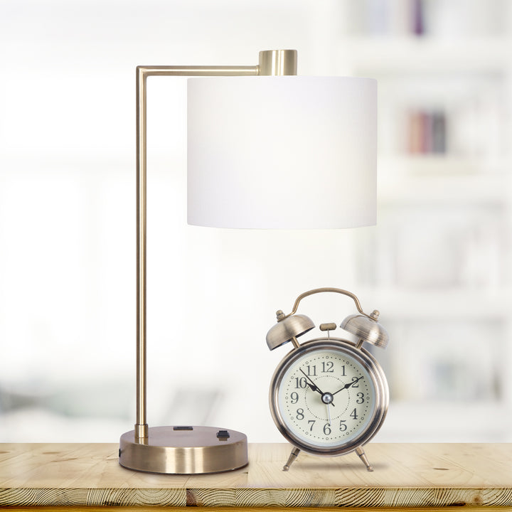 Sarantino Metal Task Lamp with USB Charging Port Antique Brass Finish