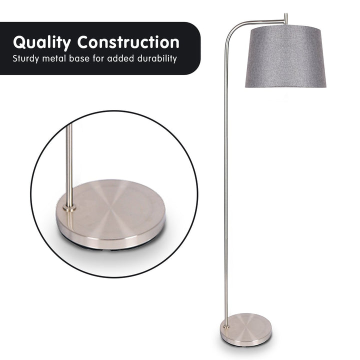 Sarantino Metal Task Floor Lamp Nickel Finish with Grey Fabric Shade