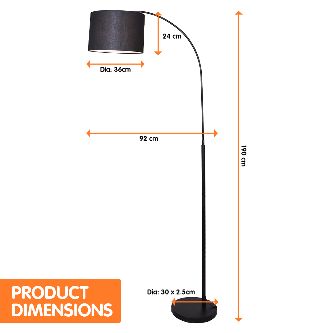 Sarantino Metal Arc Arm Floor Lamp Shade Black