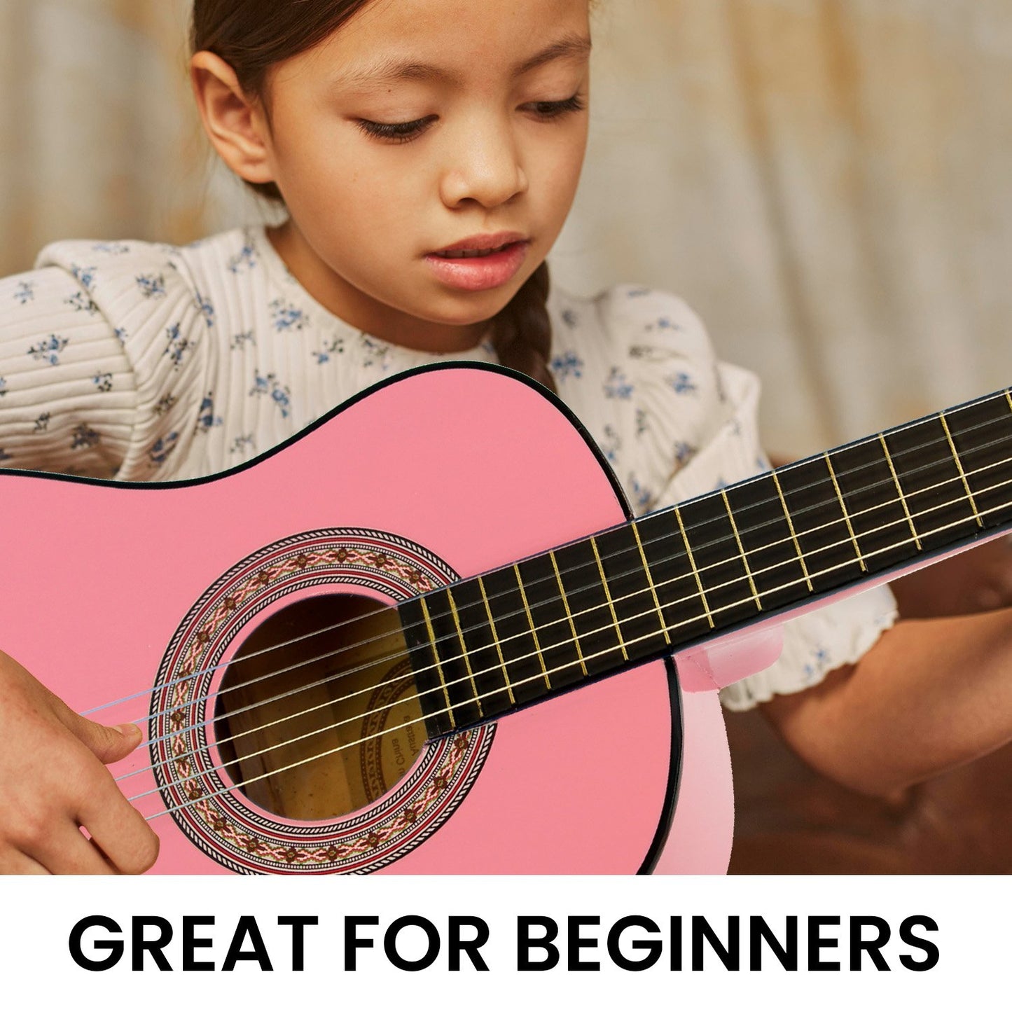 Karrera 34in Acoustic Wooden Childrens Guitar - Pink