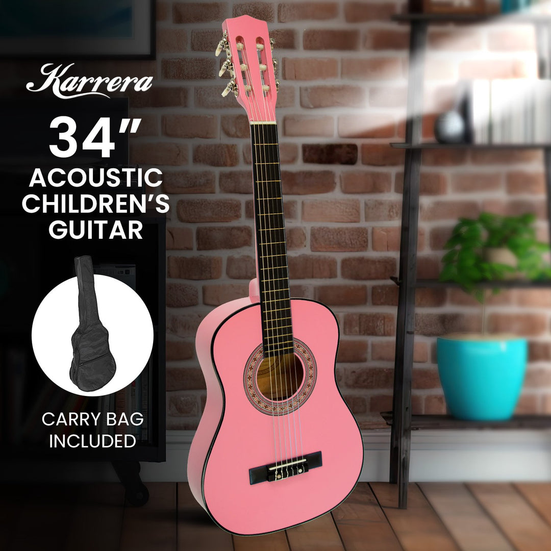 Karrera 34in Acoustic Wooden Childrens Guitar - Pink