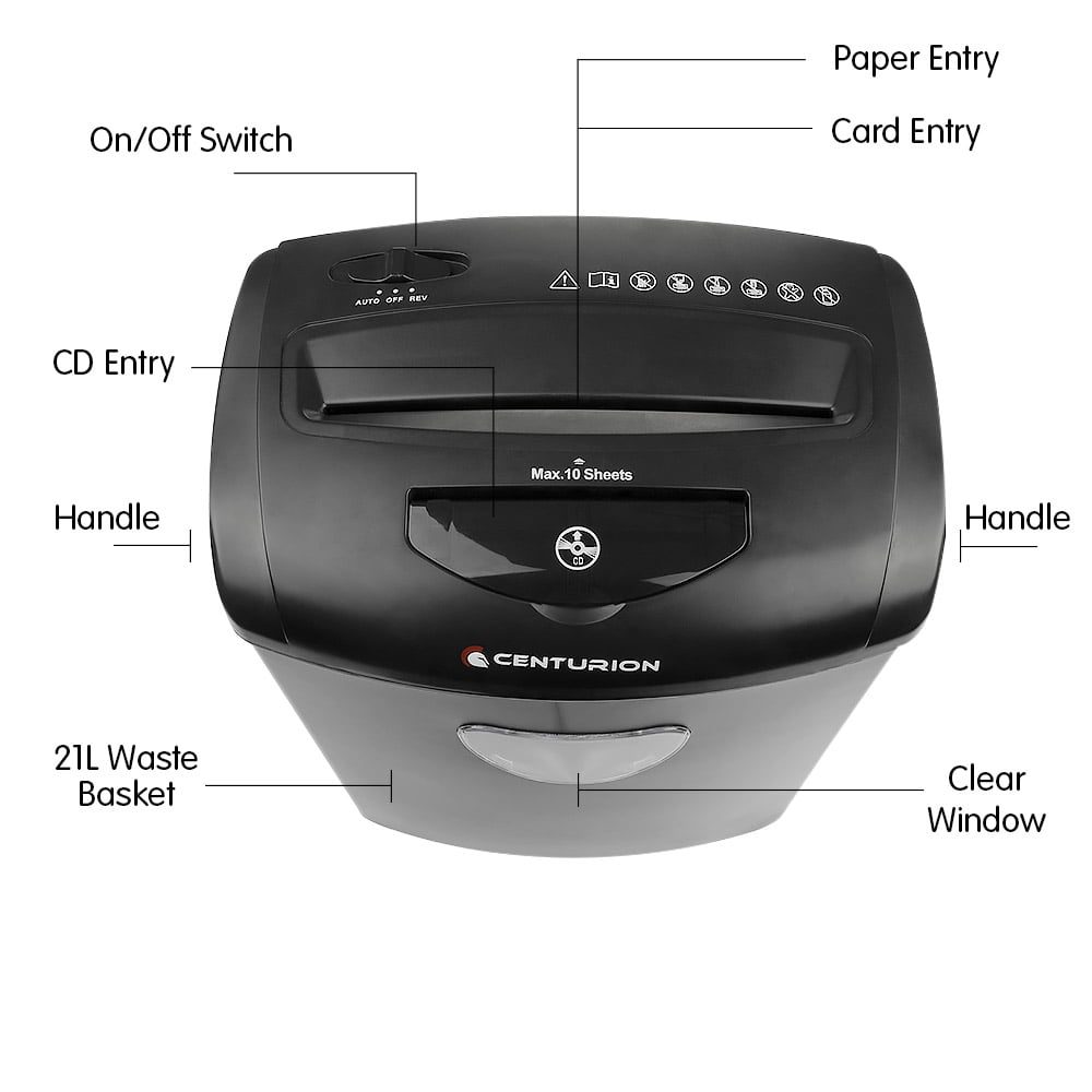 Centurion Office Combo Paper Shredder 21l Cross Cut 10 Sheets Cds Credit Cards