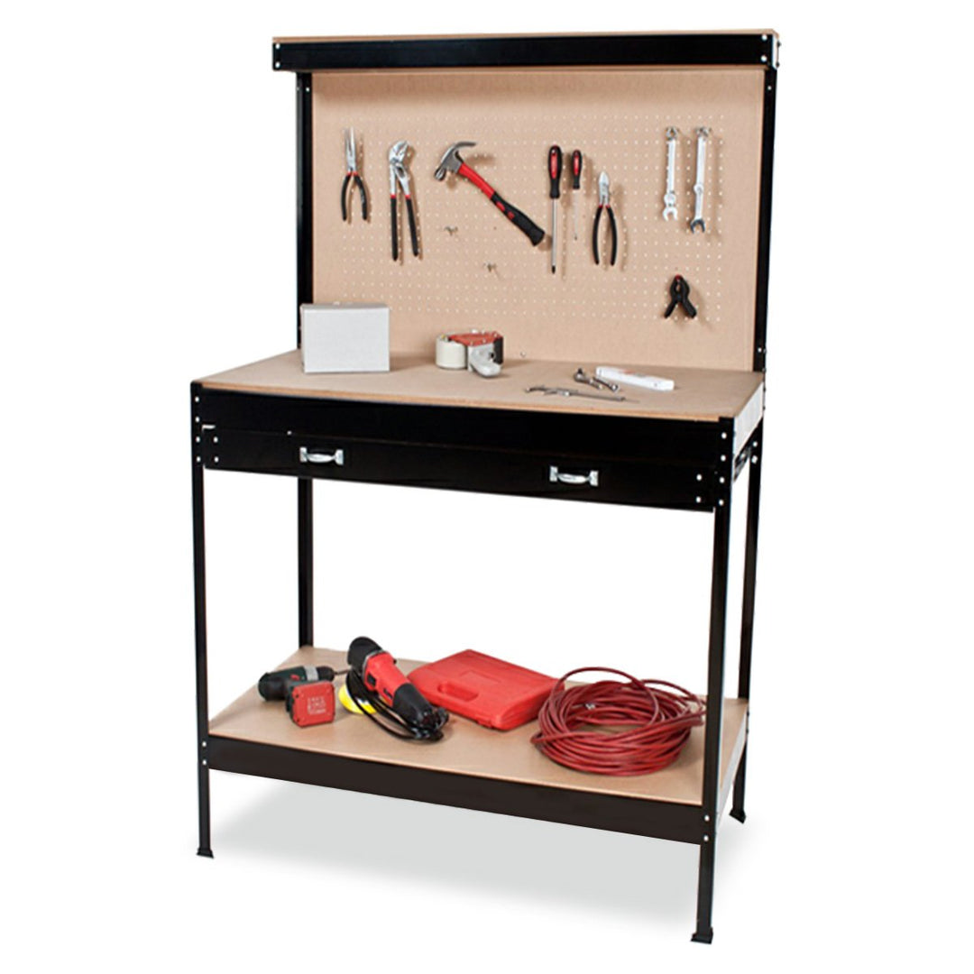 Kartrite 2-layered Steel Work Bench Garage Storage Table Tool Shop Shelf Pegboard Drawer