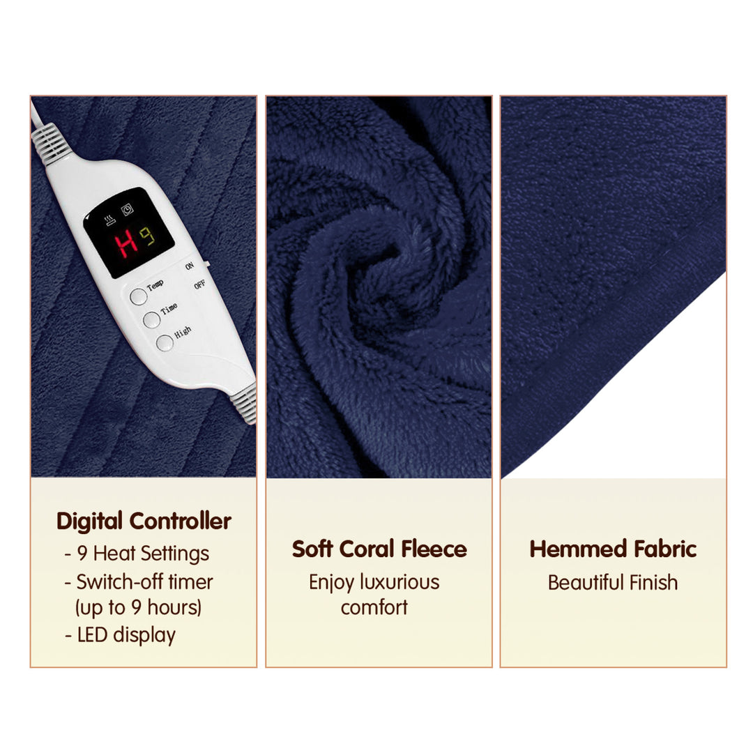 Laura Hill Heated Electric Blanket Coral Warm Fleece Winter Blue