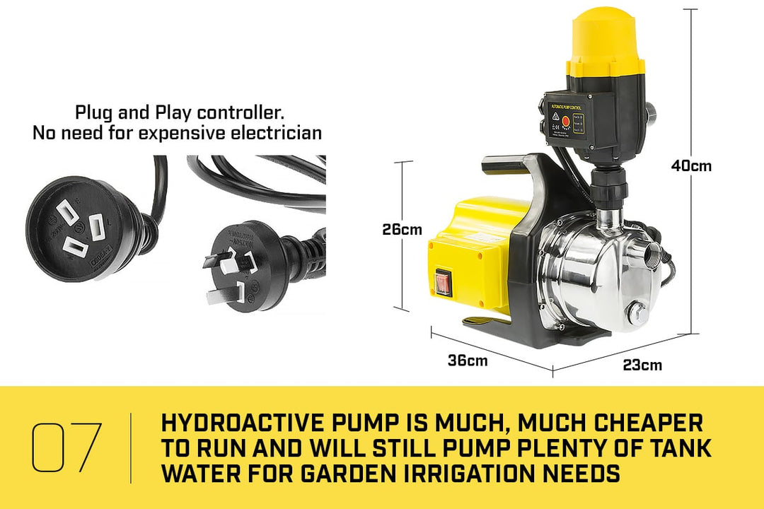 HydroActive Weatherised 1200w Rain Water Tank Auto Pressure Electric Garden Irrigation Pump