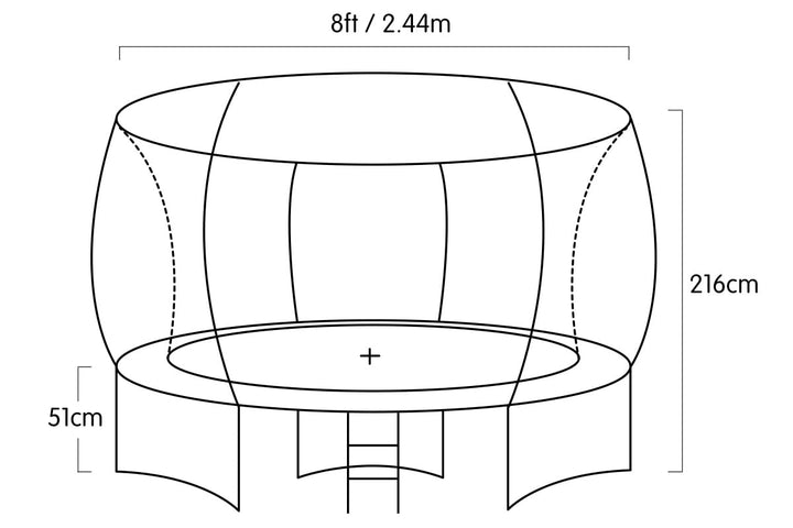 Kahuna 8ft Outdoor Rainbow Trampoline For Kids And Children Suited For Fitness Exercise Gymnastics With Safety Enclosure