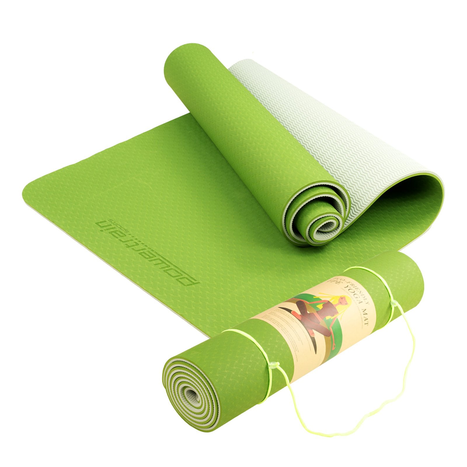 Powertrain Dual Layer 8mm Yoga Mat | Lime Green | Non-slip Surface, And Carry Strap For Ultimate Comfort And Portability