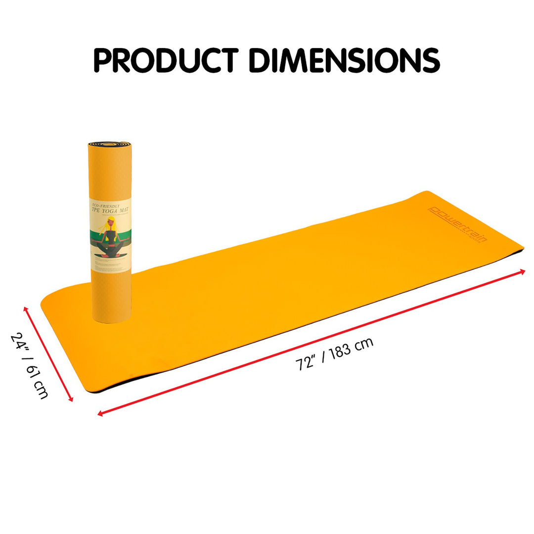 Powertrain Eco-friendly Dual Layer 8mm Yoga Mat | Orange | Non-slip Surface And Carry Strap For Ultimate Comfort And Portability