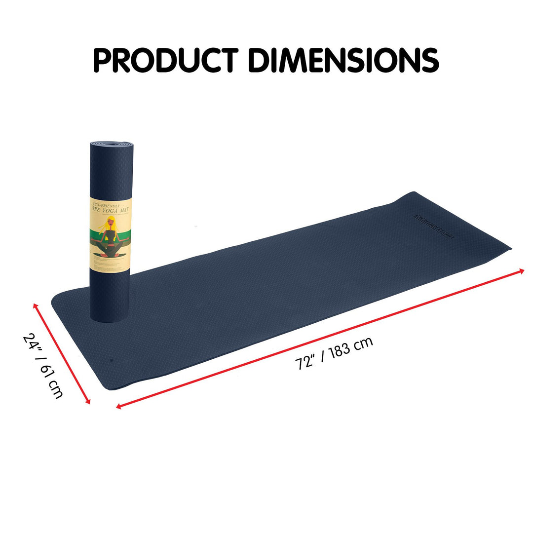 Powertrain Eco-friendly Dual Layer 6mm Yoga Mat | Navy | Non-slip Surface And Carry Strap For Ultimate Comfort And Portability