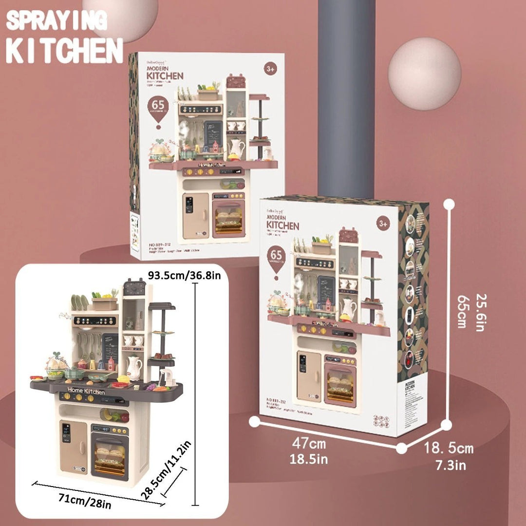 65pcs 93cm Children Kitchen Kitchenware Play Toy Simulation Steam Spray Cooking Set Cookware Tableware Gift Grey Color