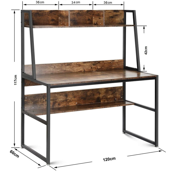 Computer Table Desk Book Storage Student Study Home Office Workstation with Bookshelf (Rustic Brown)