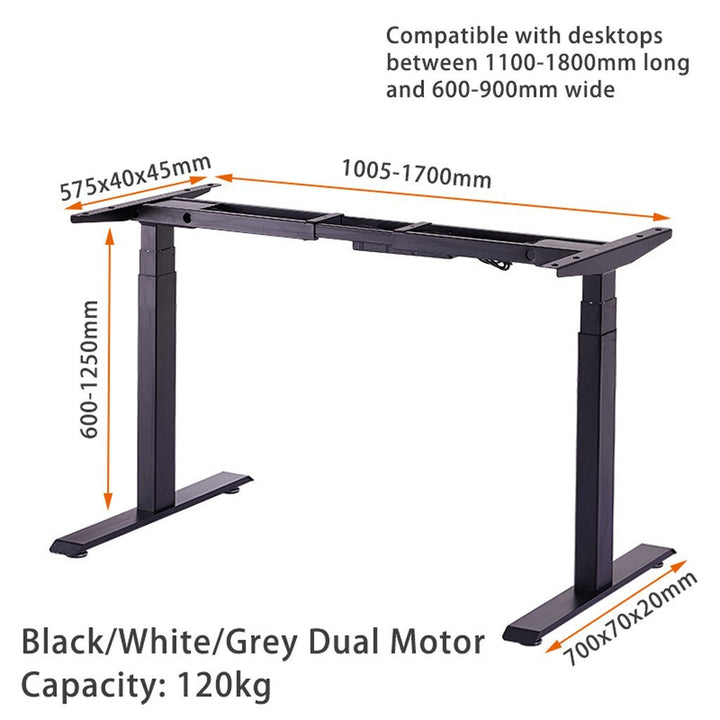 120cm Standing Desk Height Adjustable Sit Black Stand Motorised Dual Motors Frame Black Top